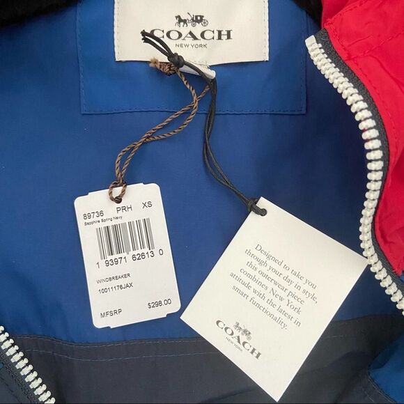 Coach Blue Red Windbreaker with Hood XS - Picture 10 of 10
